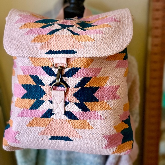 Multicolor Geometric Aztec Pattern Women's Backpack - Picture 3 of 10